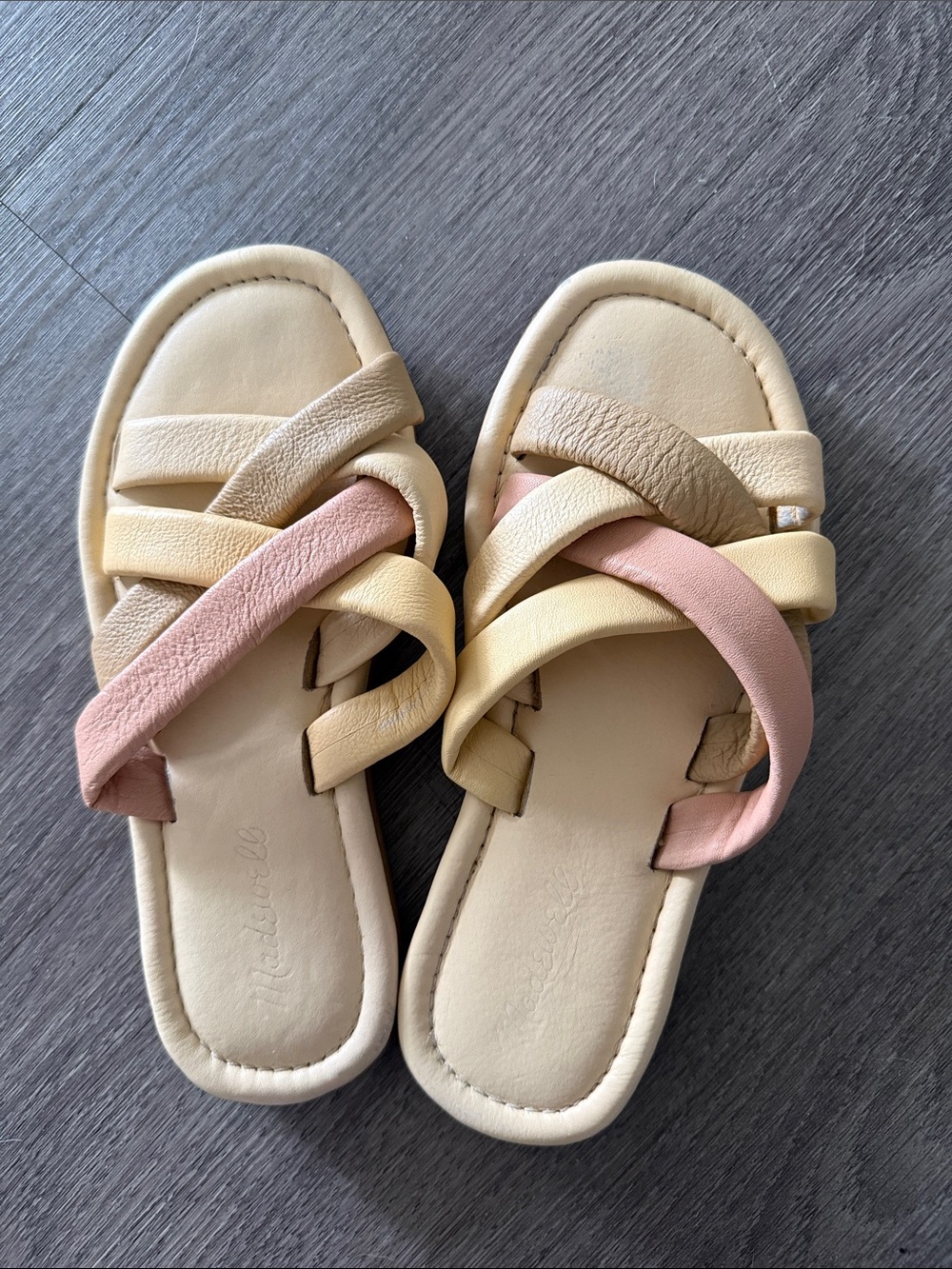 Madewell Crisscross Leather Slide Sandals in Cream, Tan & Blush